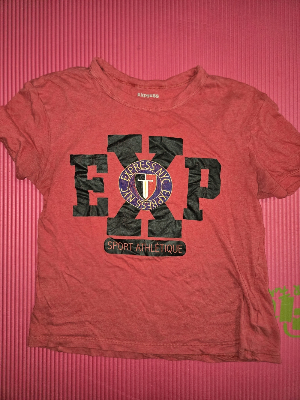 Express Cropped Red Graphic Tee with Black Logo